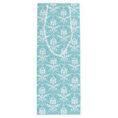 Aqua & White Damask Print Wine Gift Bag Wijn Cadeautas (Achterkant)