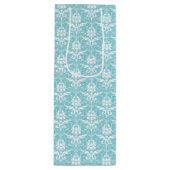 Aqua & White Damask Print Wine Gift Bag Wijn Cadeautas (Voorkant)