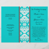 Aqua White Damask Wedding Program (Voorkant)