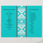 Aqua White Damask Wedding Program (Achterkant)