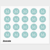 Aqua White Elegant Monogram Ronde Sticker (Vel)