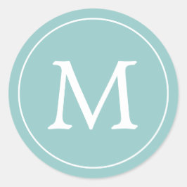 Aqua White Elegant Monogram Ronde Sticker