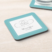 Aqua & White Elegant Wedding Hearts Forever Love Bier Onderzetter (Linkerzijde)