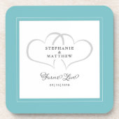 Aqua & White Elegant Wedding Hearts Forever Love Bier Onderzetter (Voorkant)