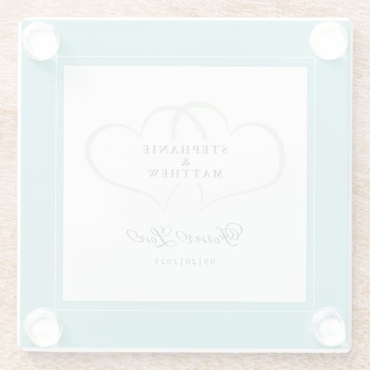 Aqua & White Elegant Wedding Hearts Forever Love Glazen Onderzetter (Achterkant)
