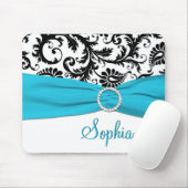 Aqua, White en Black Damask Mousepad Muismat (Met muis)
