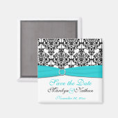 Aqua, White en Black Damask Wedding Favor Magnet (Voorkant / Achterkant)