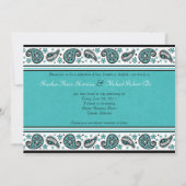 Aqua, White en Black Paisley Wedding Invitation Kaart (Achterkant)