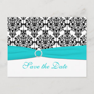 Aqua, White en Black Save the Date-Briefkaart Aankondigingskaart