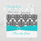 Aqua, White en Black Save the Date-Briefkaart Aankondigingskaart (Voorkant / Achterkant)