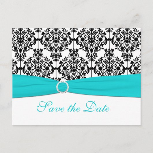 Aqua, White en Black Save the Date-Briefkaart Aankondigingskaart (Voorkant)
