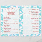 Aqua, White en Red Damask Wedding Program (Achterkant)