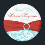 Aqua, White en Red Wedding Favor Magnet<br><div class="desc">Deze waterblauwe en witte vogel bedankt je voor je trouwplezier magneet heeft een helder rood,  PRINTED lint en kristal brooch erop dat overeenkomt met de trouwuitnodiging en andere items die hieronder worden getoond. Als er andere overeenkomende objecten zijn die je nodig hebt,  kun je een e-mail sturen naar niteowlstudio@gmail.com.</div>