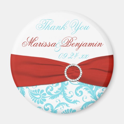 Aqua, White en Red Wedding Favor Magnet (Voorkant)