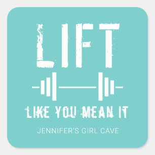Aqua White Fitness Quote Lift net zoals jij het be Vierkante Sticker