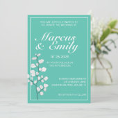 Aqua & White Floral Modern Wedding Invitation Kaart (Staand voorkant)
