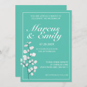 Aqua & White Floral Modern Wedding Invitation Kaart (Voorkant / Achterkant)