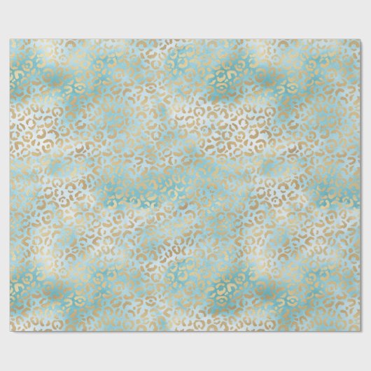  Aqua White Gold Leopard Print Cadeaupapier (Vlak)
