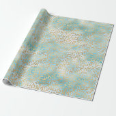  Aqua White Gold Leopard Print Cadeaupapier (Uitgerold)