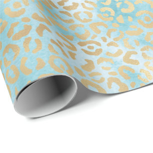  Aqua White Gold Leopard Print Cadeaupapier