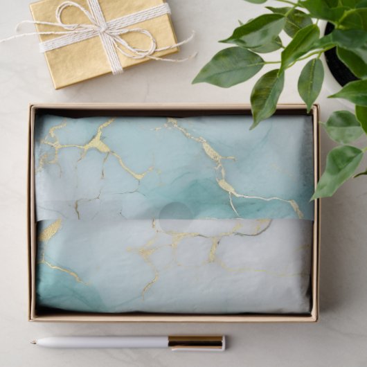 Aqua White Gold Marble Decoupage Tissuepapier (Geschenk)