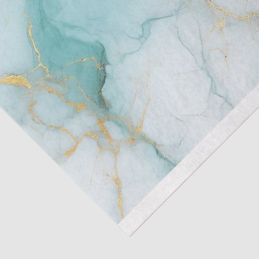 Aqua White Gold Marble Decoupage Tissuepapier (Detail)