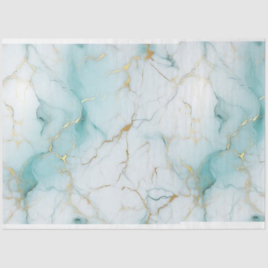 Aqua White Gold Marble Decoupage Tissuepapier (Voorkant)