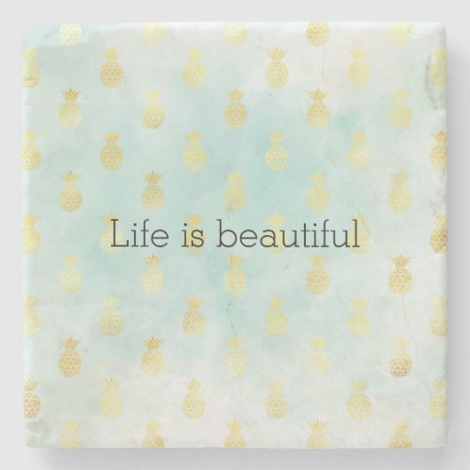 Aqua White Gold Tropical Glam Ananas Onderzetter (Voorkant)