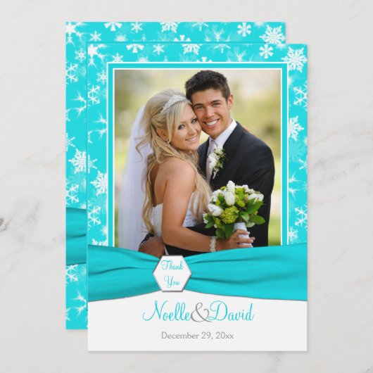 Aqua, White, Grey Snowflakes Hartelijk dank - Flat Kaart (Voorkant / Achterkant)