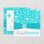 Aqua, White, Grey Snowflakes Vrijgezellenfeest Inv Kaart (Voorkant / Achterkant)