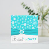 Aqua, White, Grey Snowflakes Vrijgezellenfeest Inv Kaart (Staand voorkant)
