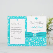Aqua, White, Grey Snowflakes Wedding Programme (Staand voorkant)
