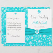 Aqua, White, Grey Snowflakes Wedding Programme (Voorkant / Achterkant)