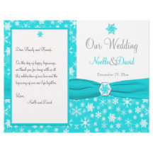 Aqua, White, Grey Snowflakes Wedding Programme