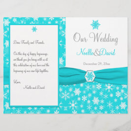 Aqua, White, Grey Snowflakes Wedding Programme