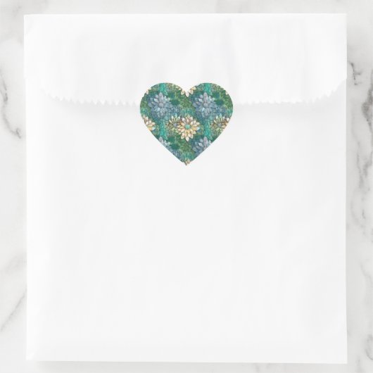 Aqua White Groene Bloemen Hart Sticker (Tas)