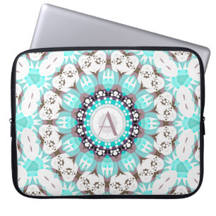 Aqua White Hearts Mandala w / aangepaste tekst Laptop Sleeve