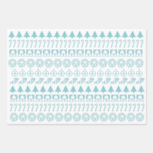 Aqua/White Kerstmis Iconic Pattern Inpakpapier Vel (Voorkant 2)