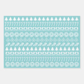 Aqua/White Kerstmis Iconic Pattern Inpakpapier Vel (Voorkant)
