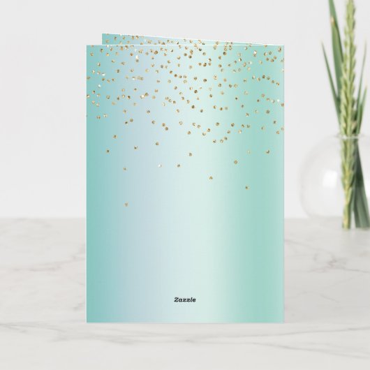 Aqua White Mint Gold Confetti Christmas Kaart (Achterkant)