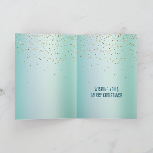 Aqua White Mint Gold Confetti Christmas Kaart (Binnen)