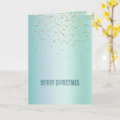 Aqua White Mint Gold Confetti Christmas Kaart (Gele Bloem)