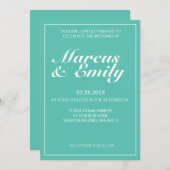 Aqua & White Modern minimalist Wedding Invitation Kaart (Voorkant / Achterkant)