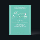 Aqua & White Modern minimalist Wedding Invitation Kaart<br><div class="desc">De ,  moderne,  minimalistische en trendy trouwuitnodiging is voorzien van een aqua blue achtergrond (Pantone's kleurenpluim uit 2022 "Cascade") met witte aanpasbare tekstblokken in moderne lettertypen</div>