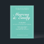 Aqua & White Modern minimalist Wedding Invitation Kaart<br><div class="desc">De ,  moderne,  minimalistische en trendy trouwuitnodiging is voorzien van een aqua blue achtergrond (Pantone's kleurenpluim uit 2022 "Cascade") met witte aanpasbare tekstblokken in moderne lettertypen</div>