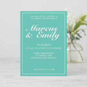 Aqua & White Modern minimalist Wedding Invitation Kaart