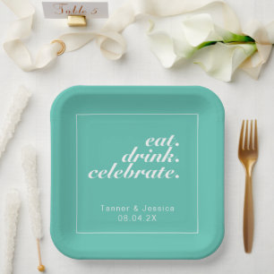 Aqua & White Modern minimalist Wedding Papieren Bordje