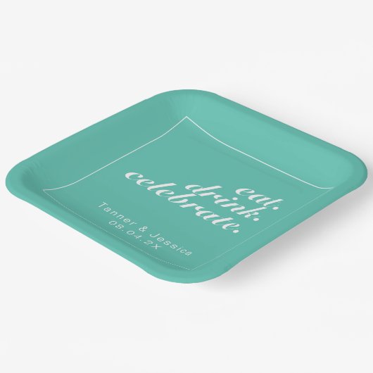 Aqua & White Modern minimalist Wedding Papieren Bordje (Gebogen)