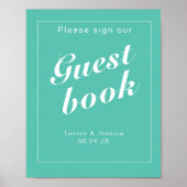 Aqua & White Modern Minimalist Wedding Sign Poster (Voorkant)