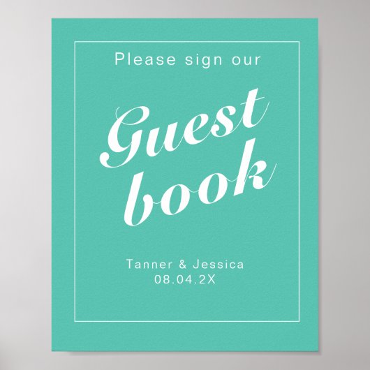 Aqua & White Modern Minimalist Wedding Sign Poster (Voorkant)